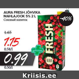 Allahindlus - AURA FRESH JÕHVIKA MAHLAJOOK 5% 2 L