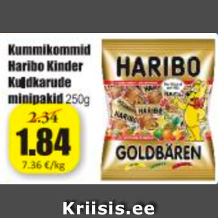 Allahindlus - Kummikommid Haribo Kinder Kuldkarude minipakid 250 g