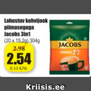 Allahindlus - Lahustuv kohvijook piimaseguga Jacobs 3in1