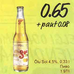 Allahindlus - Õlu Sol 4,5%, 0,33 l