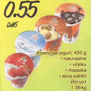 Allahindlus - Alpenrose jogurt, 400 g . nаturааlnе . virsiku . maasika . lеivа-рähkli