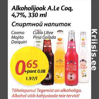 Allahindlus - Alkoholijook A.Le Coq, 4,7%, 330 ml