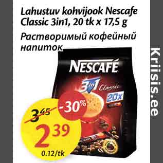 Allahindlus - Lahustuv kohvijook Nescafe Classic 3in1, 20 tk x 17,5 g