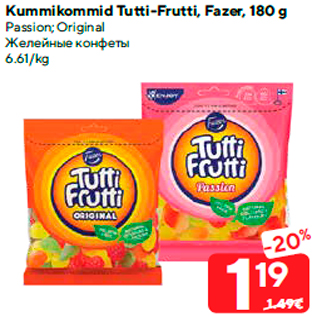 Allahindlus - Kummikommid Tutti-Frutti, Fazer, 180 g