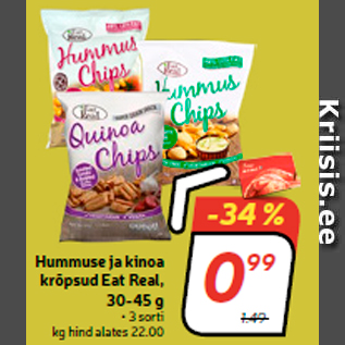 Allahindlus - Hummuse ja kinoa krõpsud Eat Real, 30-45 g