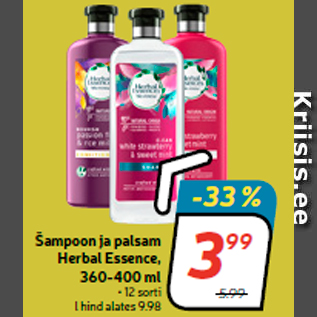 Allahindlus - Šampoon ja palsam Herbal Essence, 360-400 ml