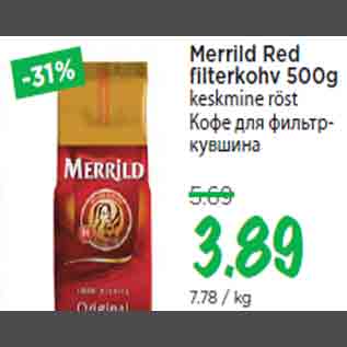 Allahindlus - Merrild Red filterkohv 500g keskmine röst