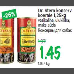 Allahindlus - Dr. Stern konserv koerale 1,25kg vasikaliha, ulukiliha; maks, süda