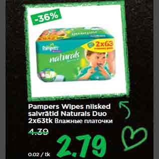 Allahindlus - Pampers Wipes niisked salvrätid Naturals Duo 2x63tk