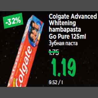 Allahindlus - Colgate Advanced Whitening hambapasta Go Pure 125ml