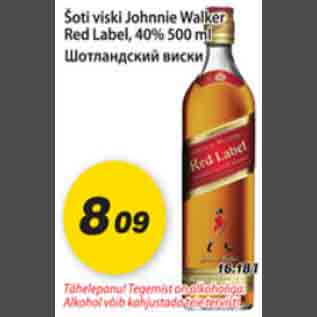 Allahindlus - Šoti viski Johnnie Walker Red Label, 40%, 500ml