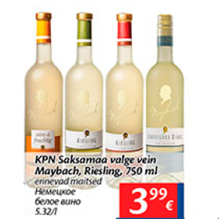 Allahindlus - KPN Saksamaa valge vein Maybach, Riesling, 750 ml