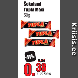 Allahindlus - Šokolaad Tupla Maxi 50 g