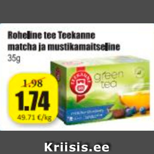 Allahindlus - Roheline tee Teekanne matcha ja mustikamaitseline 35 g