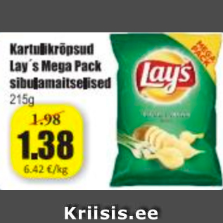 Allahindlus - Kartulikrõpsud Lay´s Mega Pack sibulamaitselised 215 g