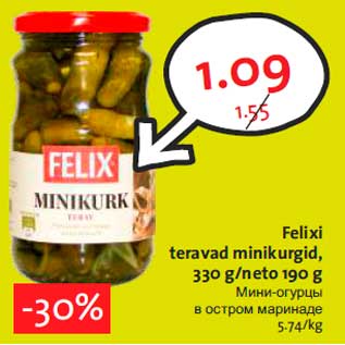 Allahindlus - Felixi teravad minikurgid, 330 g/neto 190 g