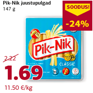 Allahindlus - Pik-Nik juustupulgad 147 g