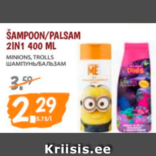 Allahindlus - ŠAMPOON/PALSAM 2IN1, 400 ML