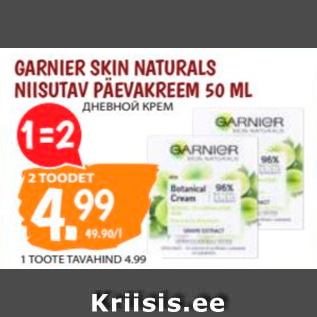 Allahindlus - GARNIER SKIN NATURALS NIISUTAV PÄEVAKREEM 50 ML