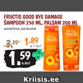 Allahindlus - FRUCTIS GOOD BYE DAMAGE ŠAMPOON 250 ML, PALSAM 200 ML