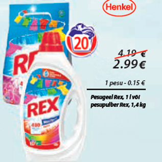 Allahindlus - Pesugeel Rex, 1 l või pesupulber Rex, 1,4 kg