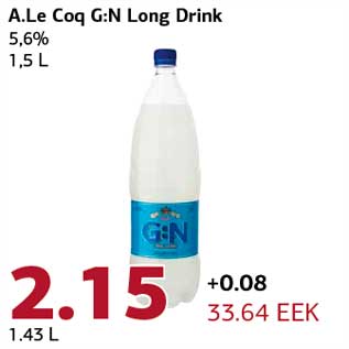 Allahindlus - A.Le Coq G:N Long Drink 5,6% 1,5 L