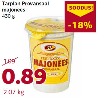 Allahindlus - Tarplan Provansaal majonees 430 g