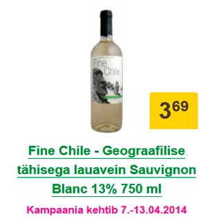 Allahindlus - Fine Chile - Geograafilise tähisega lauavein Sauvignon Blanc 13% 750 ml