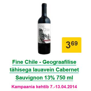 Allahindlus - Fine Chile - Geograafilise tähisega lauavein Cabernet Sauvignon 13% 750 ml