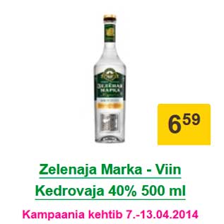 Allahindlus - Zelenaja Marka - Viin Kedrovaja 40% 500 ml