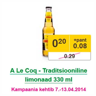 Allahindlus - A Le Coq - Traditsiooniline limonaad 330 ml