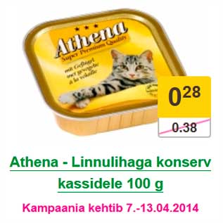 Allahindlus - Athena - Linnulihaga konserv kassidele 100 g