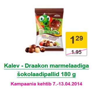 Allahindlus - Kalev - Draakon marmelaadiga šokolaadipallid 180 g