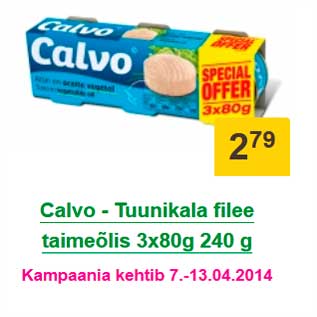 Allahindlus - Calvo - Tuunikala filee taimeõlis 3x80g 240 g