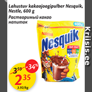 Allahindlus - Lahustuv kakoojoogipulber Nesquik, Nestle, 600 g