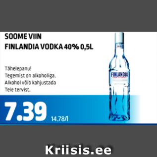 Allahindlus - SOOME VIIN FINLANDIA VODKA