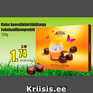 Allahindlus - Kalev koorelikööritäidisega šokolaadikompvek 124 g