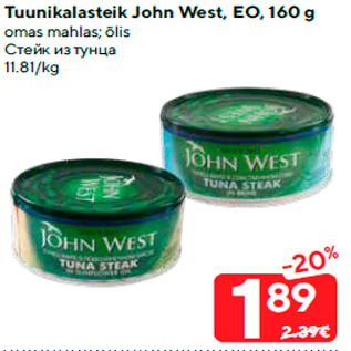 Allahindlus - Tuunikalasteik John West, EO, 160 g