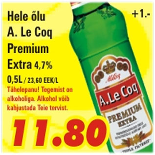 Allahindlus - Hele õlu A.Le Coq Premium Extra