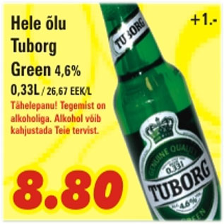 Allahindlus - Hele õlu Tuborg Green