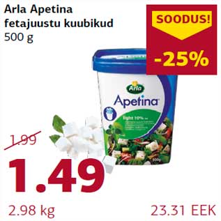 Allahindlus - Arla Apetina fetajuustu kuubikud 500 g