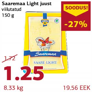 Allahindlus - Saaremaa Light juust viilutatud 150g