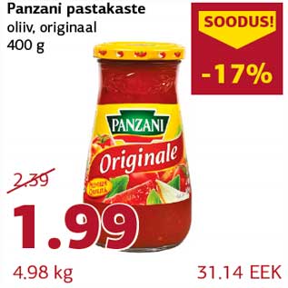 Allahindlus - Panzani pastakaste oliiv, originaal 400 g