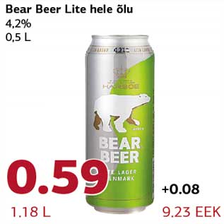 Allahindlus - Bear Beer Lite hele õlu 4,2% 0,5 L