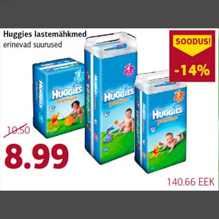 Allahindlus - Huggies lastemähkmed erinevad suurused