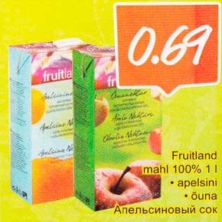 Allahindlus - Fruitland mahl 100% 1l * apelsini * õuna