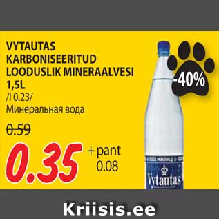 Allahindlus - VYTAUTAS KARBONISEERITUD LOODUSLIK MINERAALVESI 1,5L