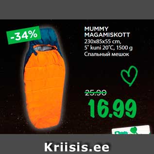 Allahindlus - MUMMY MAGAMISKOTT 230x85x55 cm, 5˚ kuni 20˚C, 1500 g