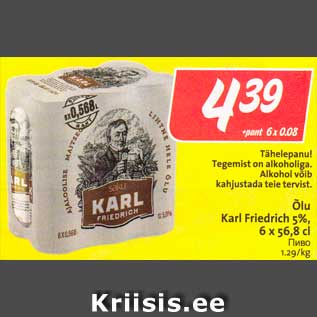 Allahindlus - Õlu Karl Friedrich 5%, 6 x 56,8 cl