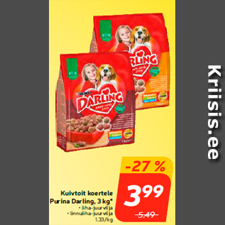 Allahindlus - Kuivtoit koertele Purina Darling, 3 kg*